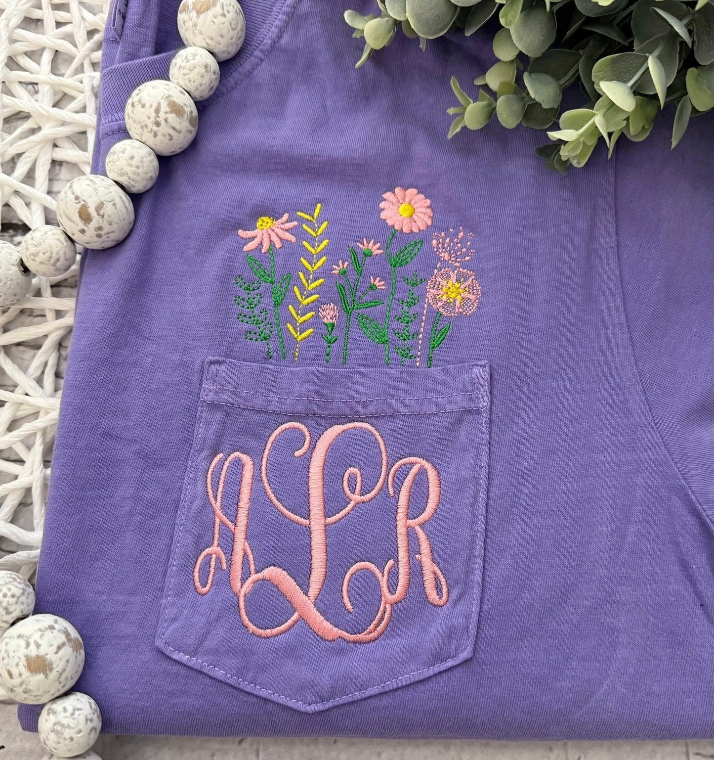 FLORAL INITIAL POCKET - WHOLESALE