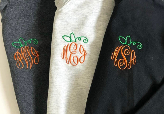 Pumpkin monogram pocket embroidery design - WHOLESALE